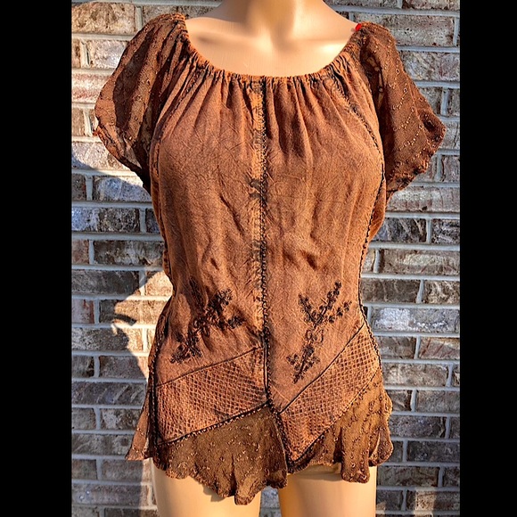 Scully Embroidered Brown Fairy Grunge Fairycore Witchy Whimsygoth Boho Top - Picture 1 of 9